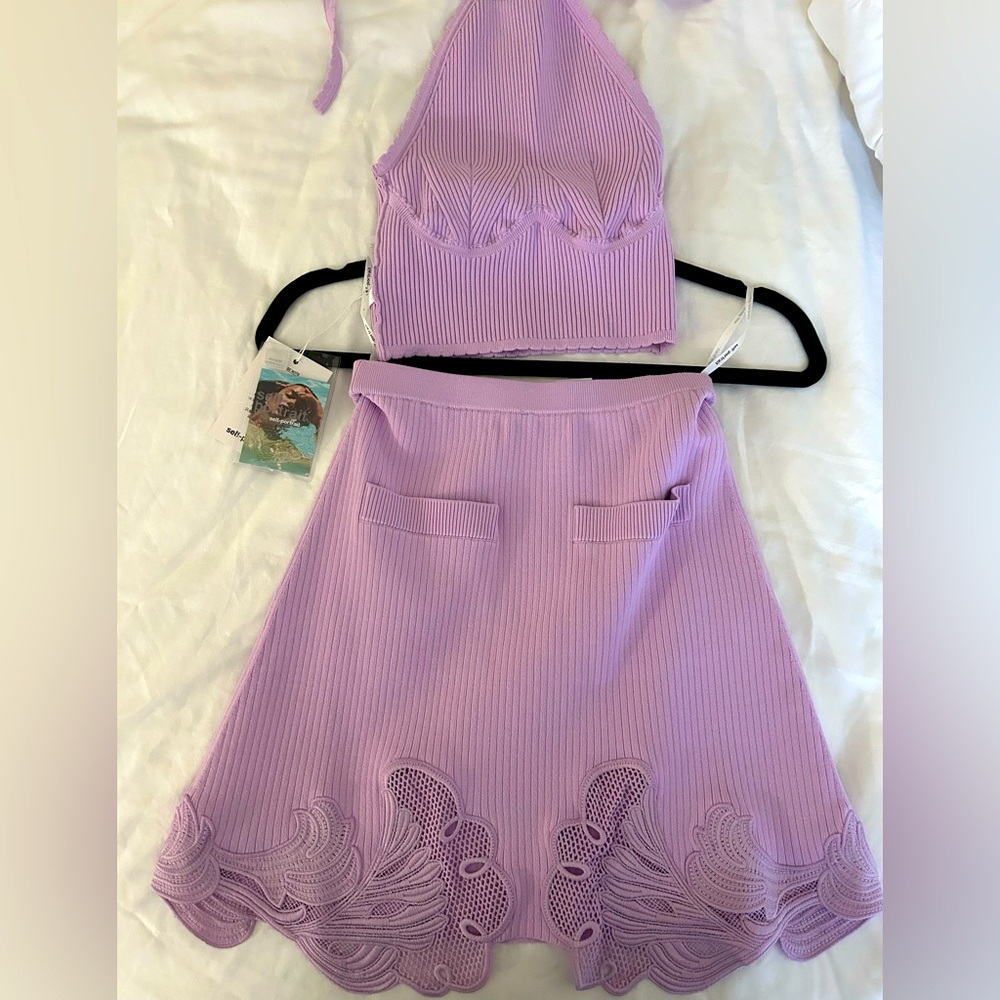 Self portrait lilac knit top and skirt set